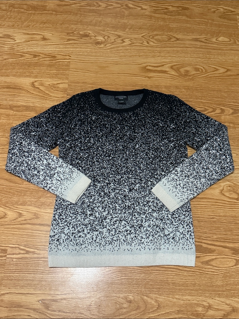 Sutton Studio Black with Light Gray Speckle Cashmere Crewneck